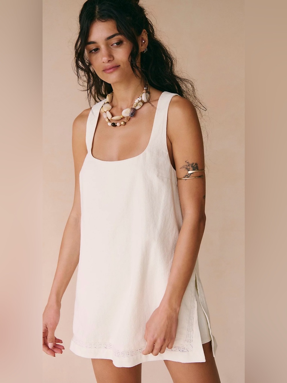 Free People Cream Sleeveless Square-Neck Romper